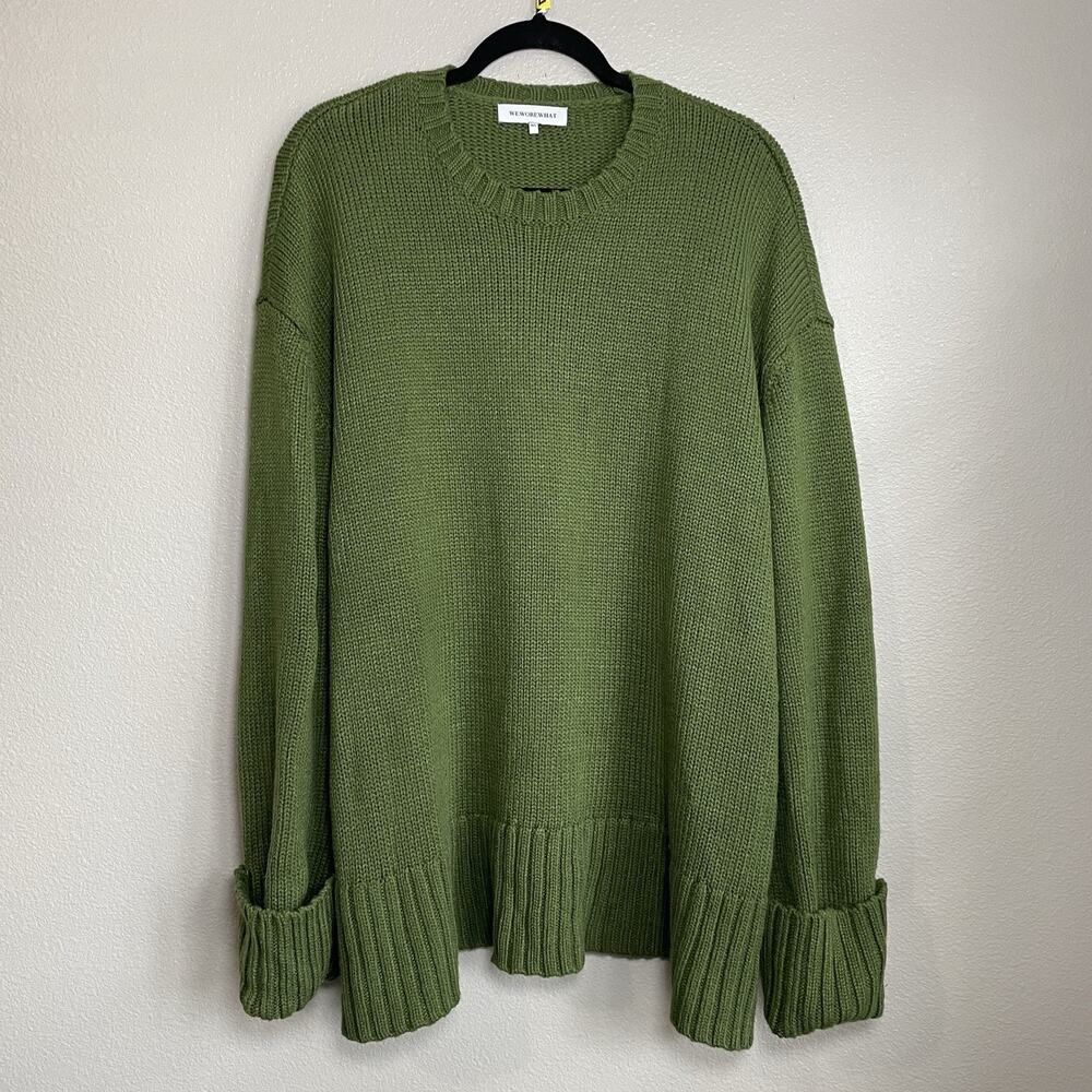 WeWoreWhat Oversized Olive Green Sweater Sz M/L Wide Sleeves Minimalist Comfy